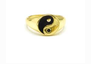Yin Yang Ring Gold and Black Size 8 Balance Symbol Jewelry